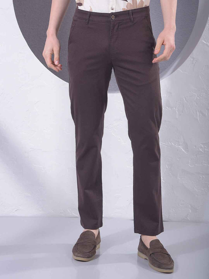 Brown Printed Straight Trousers