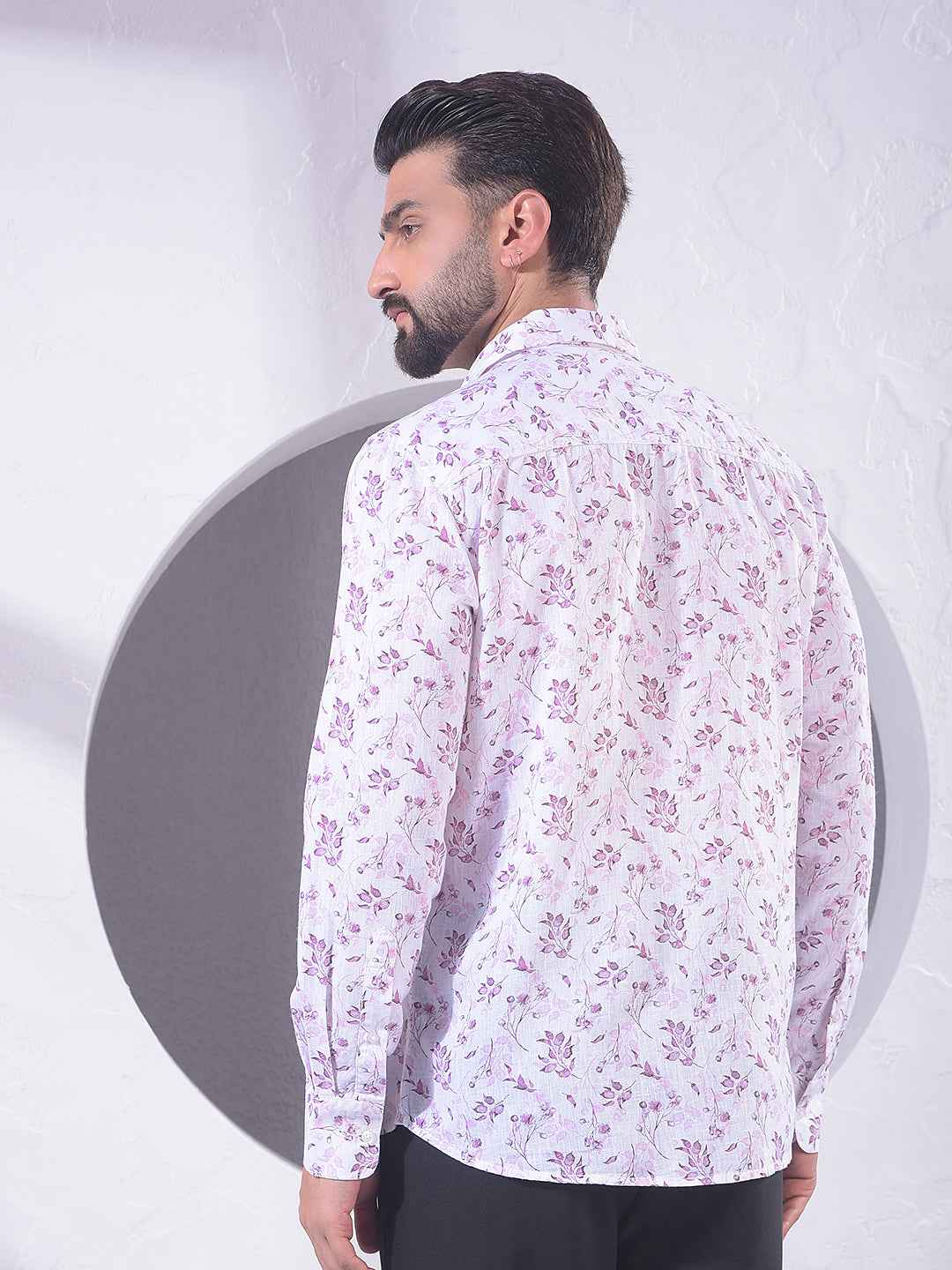 Pink Floral Print Linen Shirt