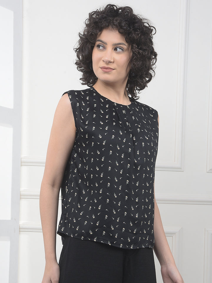 Black Floral Print Sleeveless Modal Top