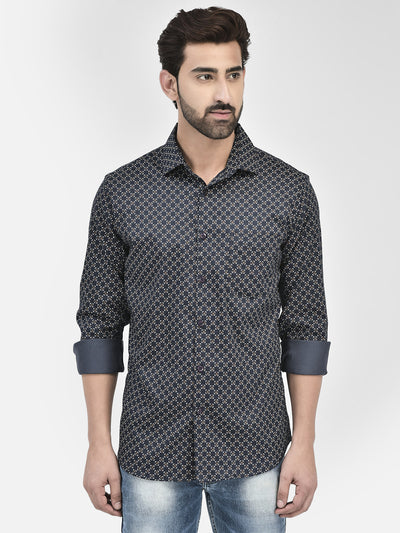Navy Micro-Pattern Casual Shirt
