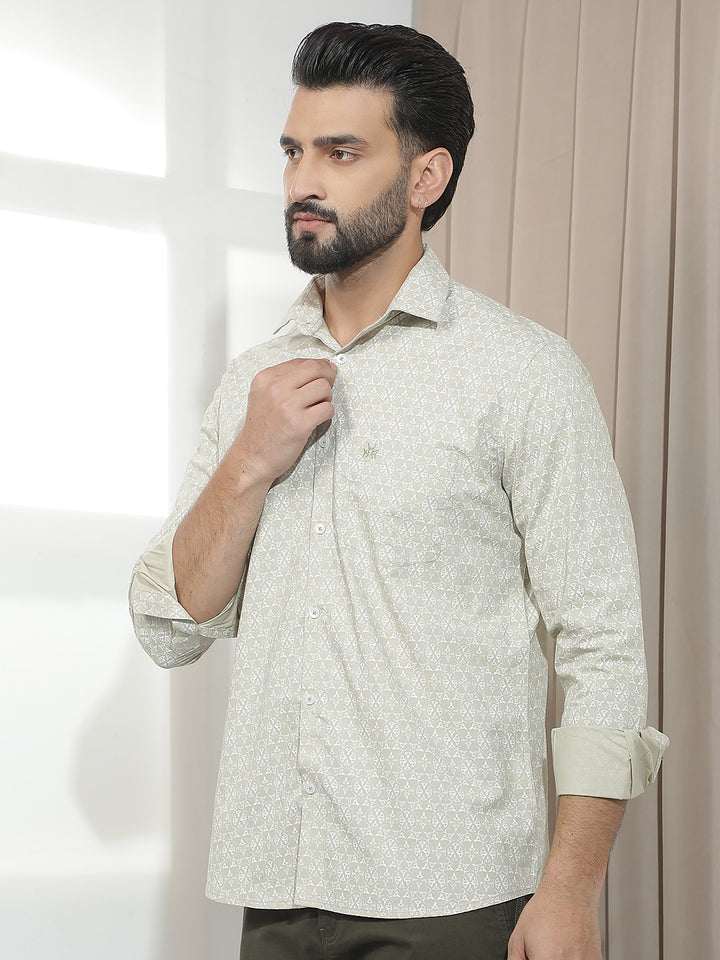 Refined Moss Green Printed Shirt