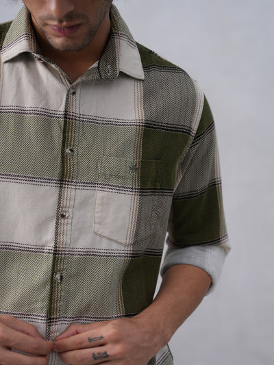Olive Checked 100% Cotton Corduroy Shirt