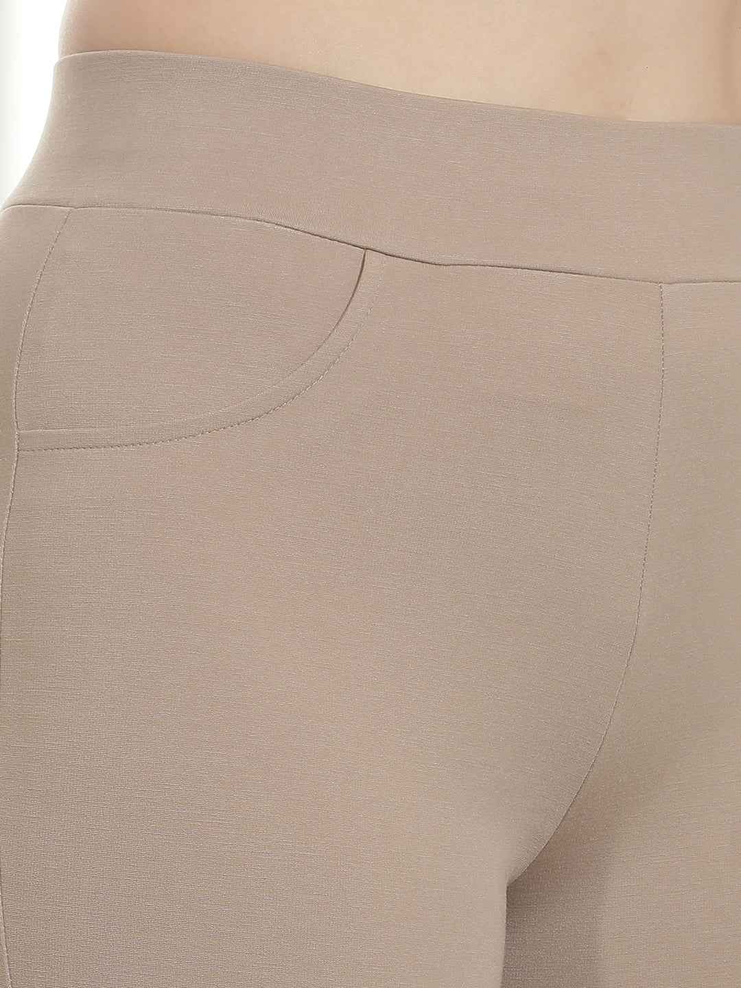 Stretchy Beige Bootcut Style Treggings