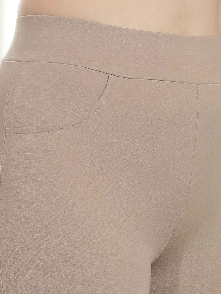 Stretchy Beige Bootcut Style Treggings