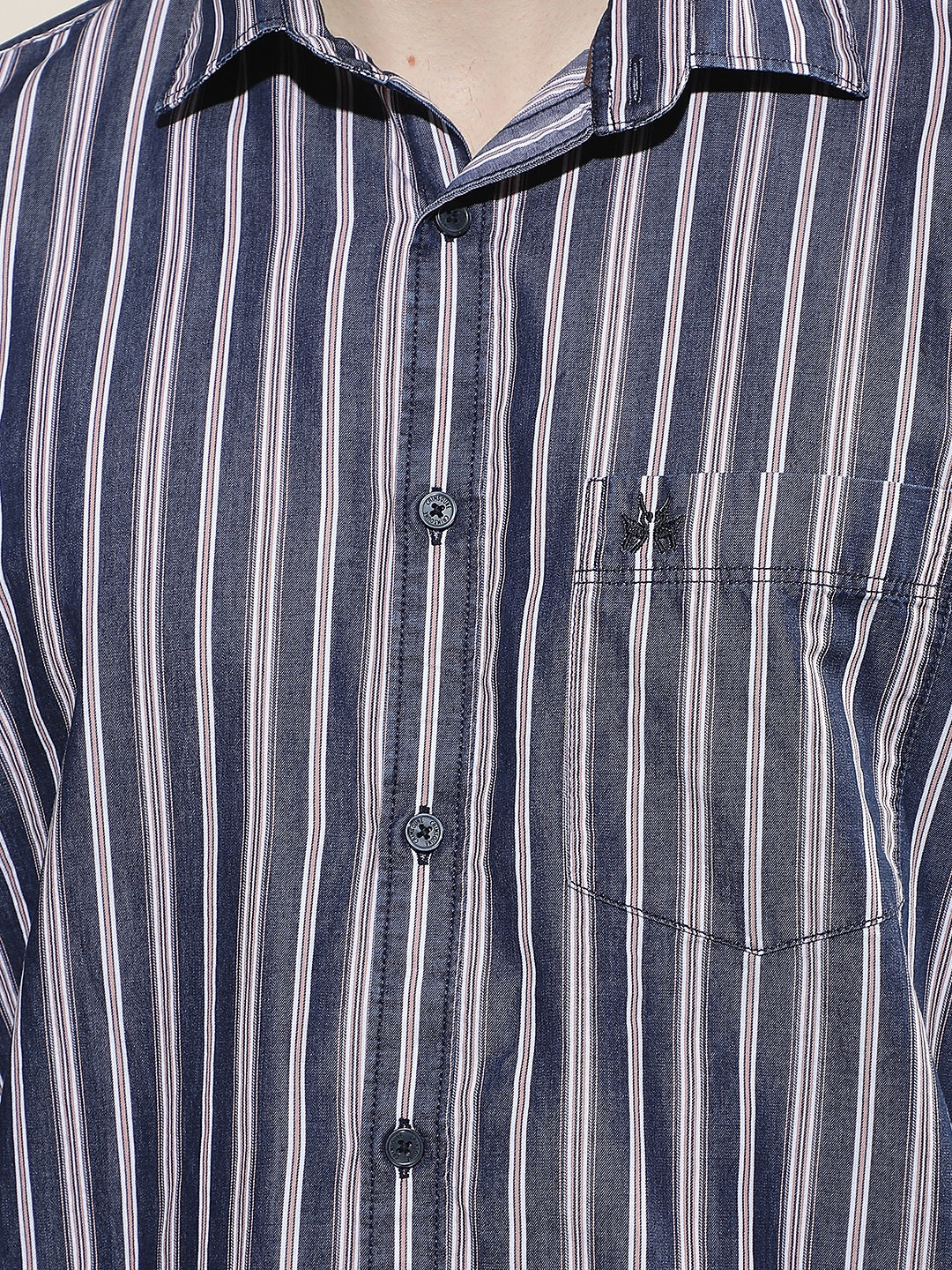 Navy Blue Vertical Stripes 100% Cotton Shirt