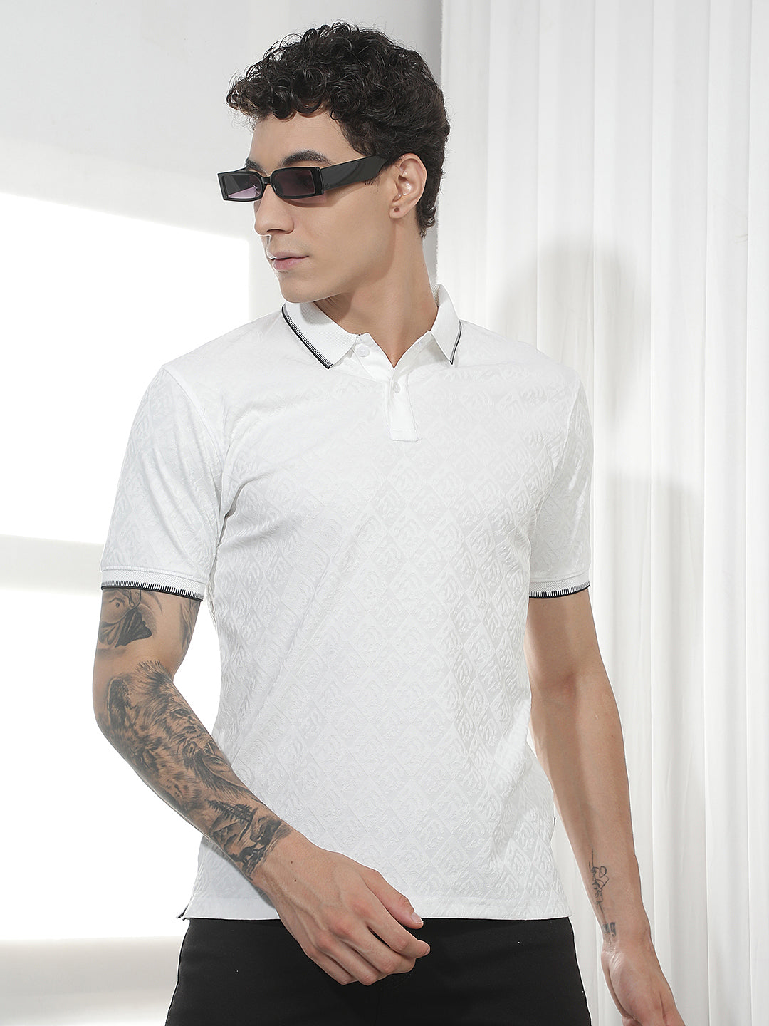 White Jacquard Polo T-Shirt