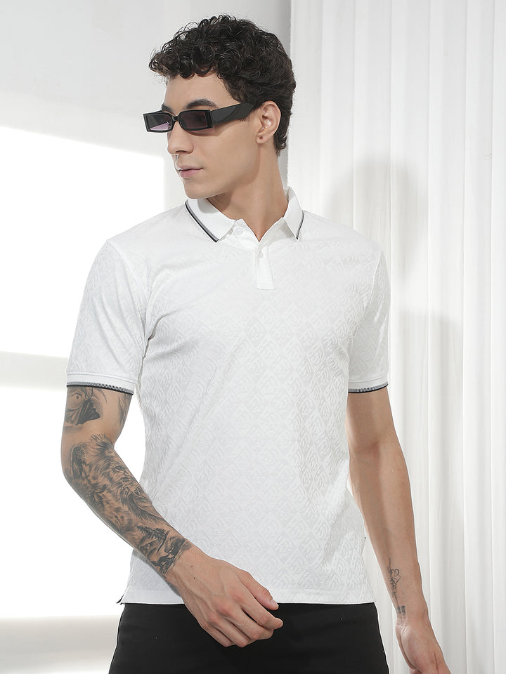 White Jacquard Polo T-Shirt