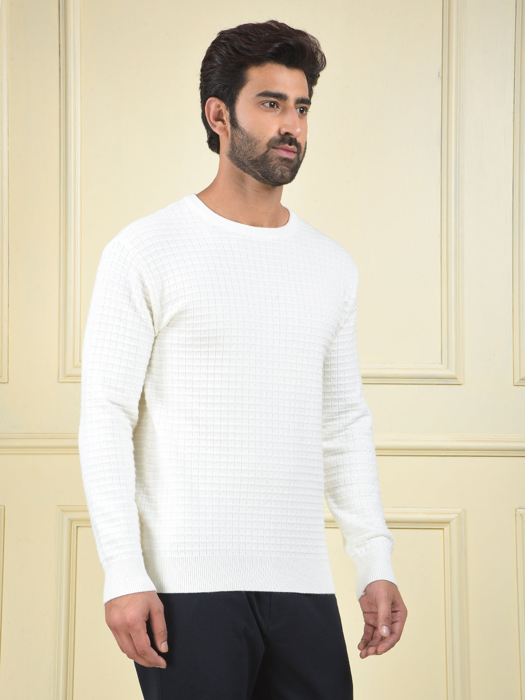 Off White Jacquard Knitted Sweater