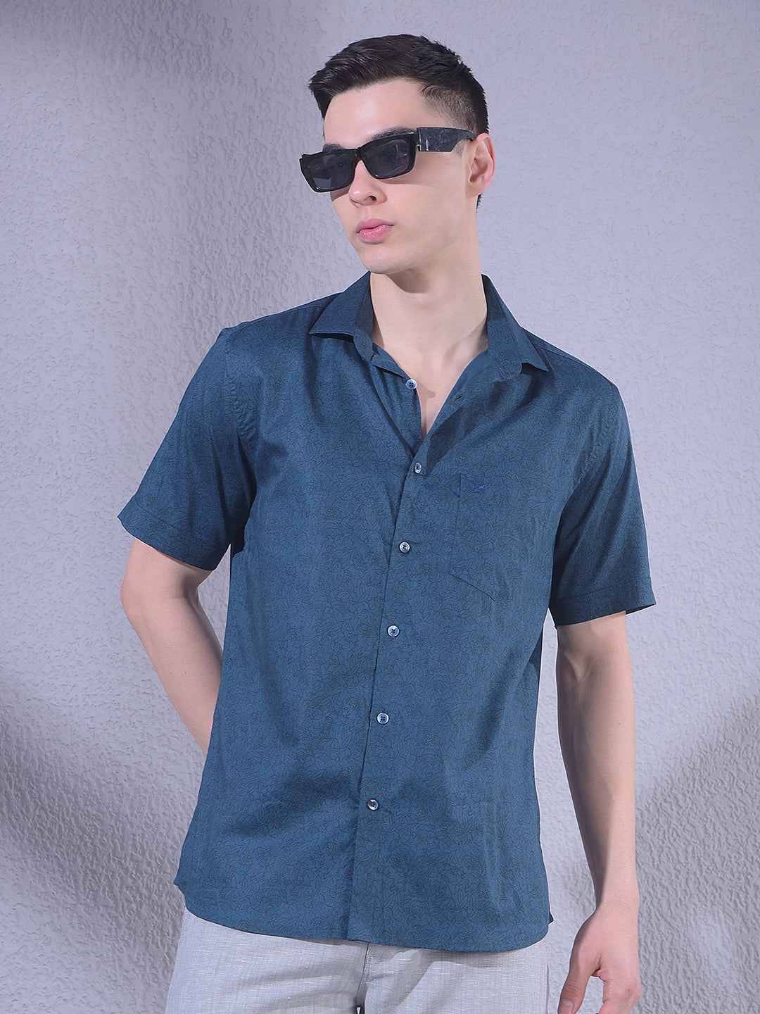 Green Floral Print Modal Shirt