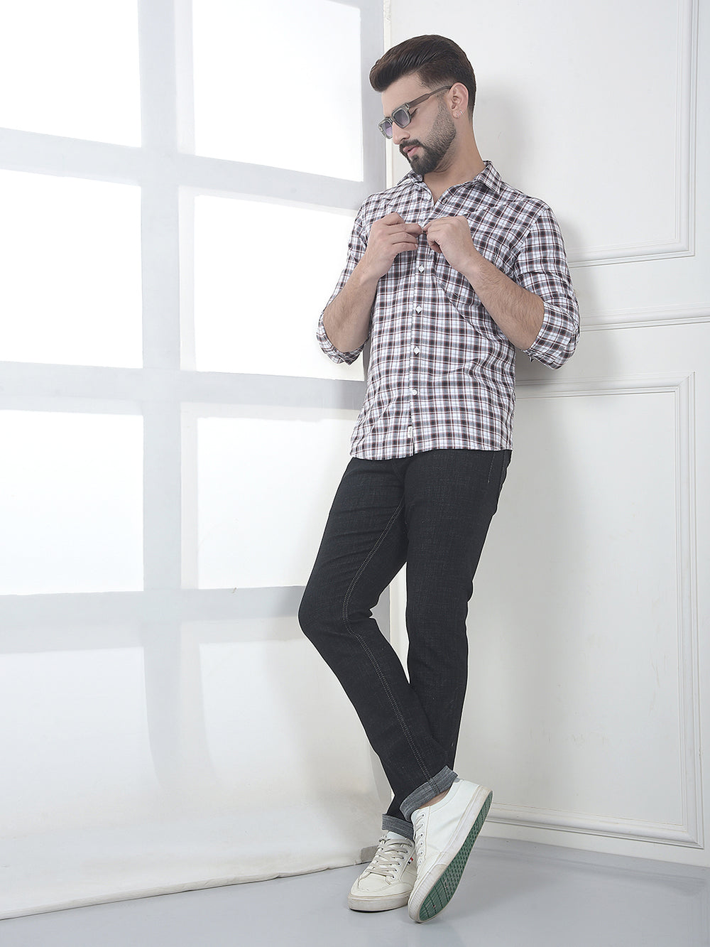 Brown Checked 100% Cotton Shirt