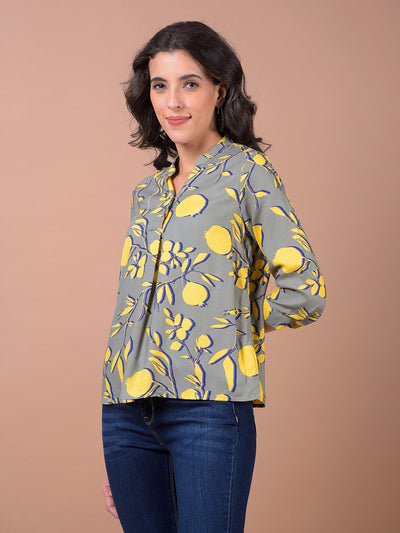 Yellow Floral Print V-Neck Top