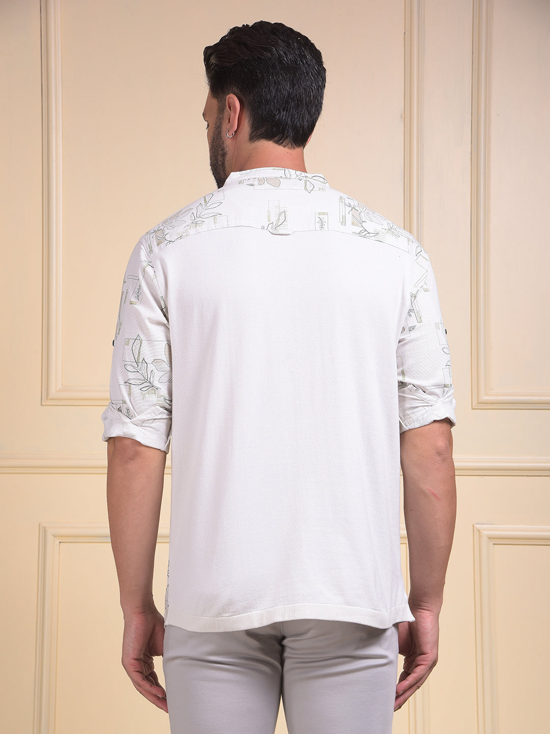 Off White Floral Print Kurta