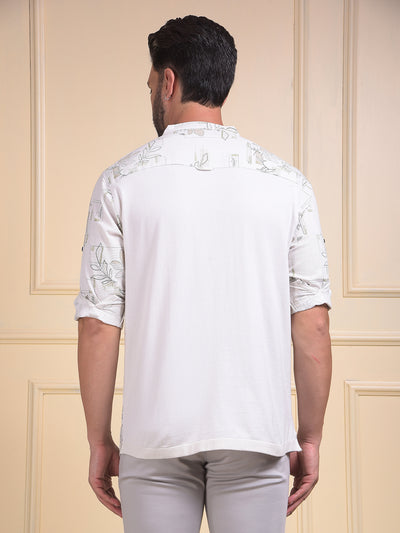 Off White Floral Print Kurta