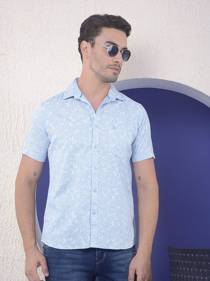 Blue Floral Printed 100% Cotton Shirt
