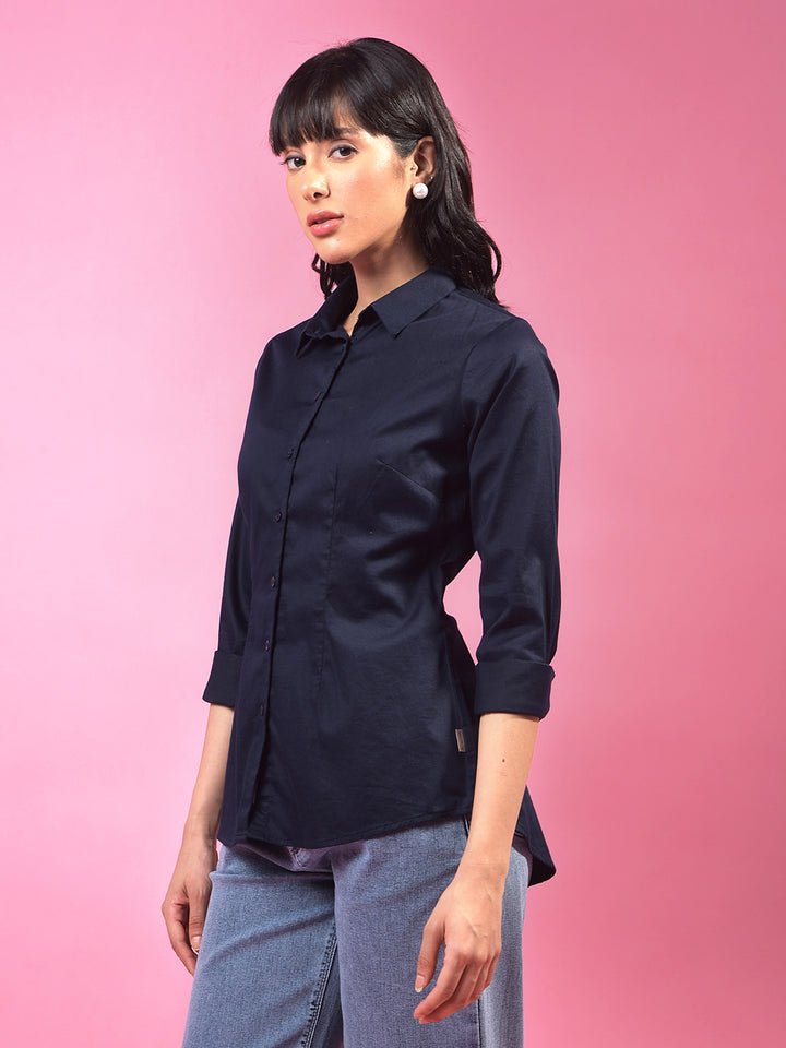 Vibrant Navy Blue Shirt – Go For Effortless Style-Women Shirts-Crimsoune Club