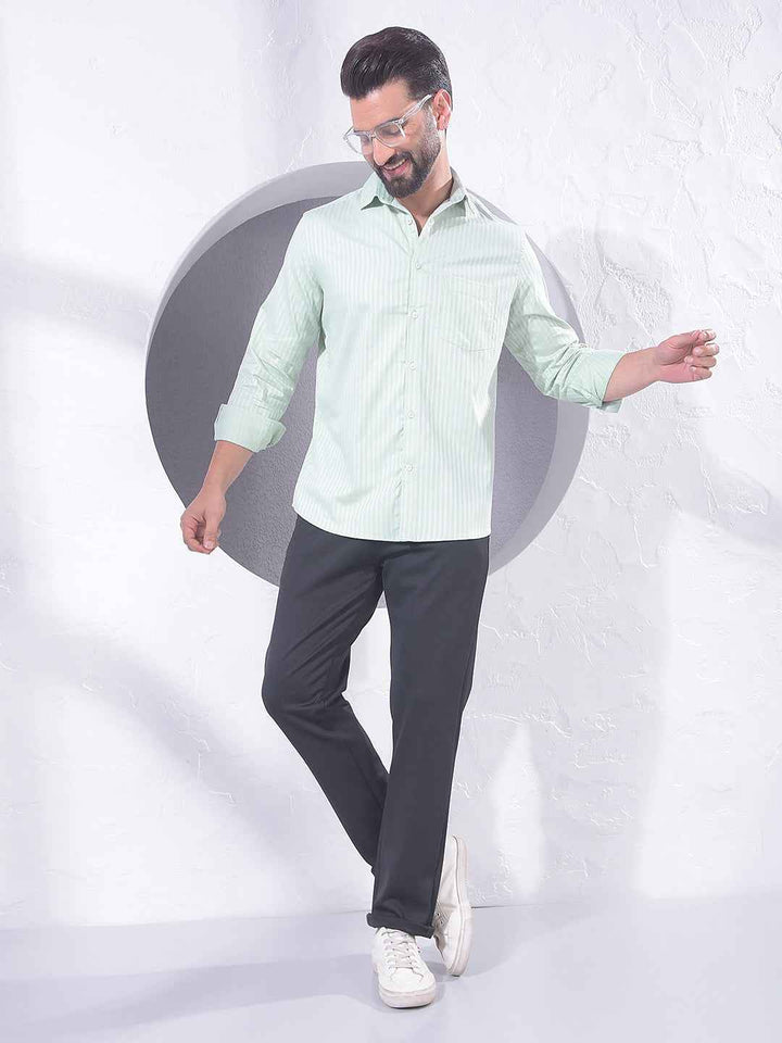 Green Vertical Stripes 100% Cotton Shirt