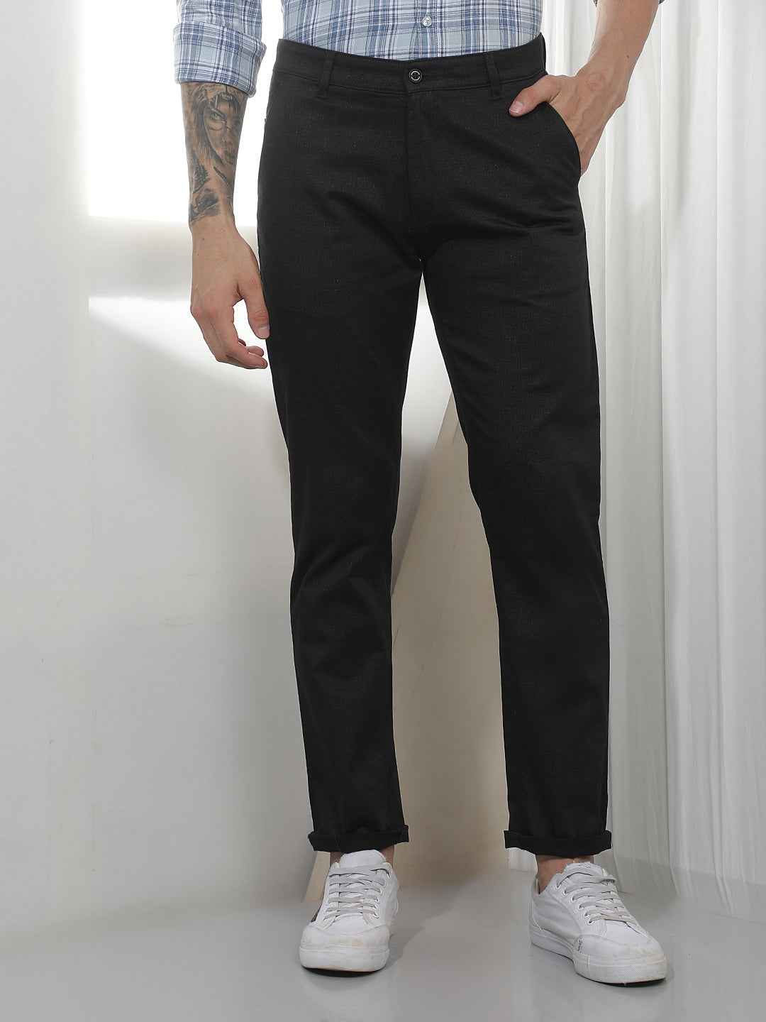 Black Casual Cotton Trousers