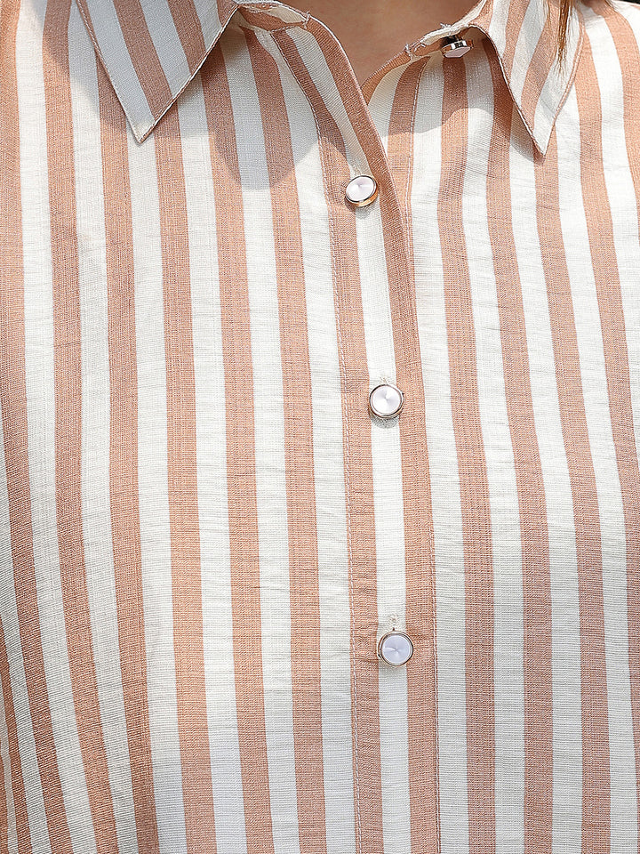 Minimalist Warm Brown Striped Shirt