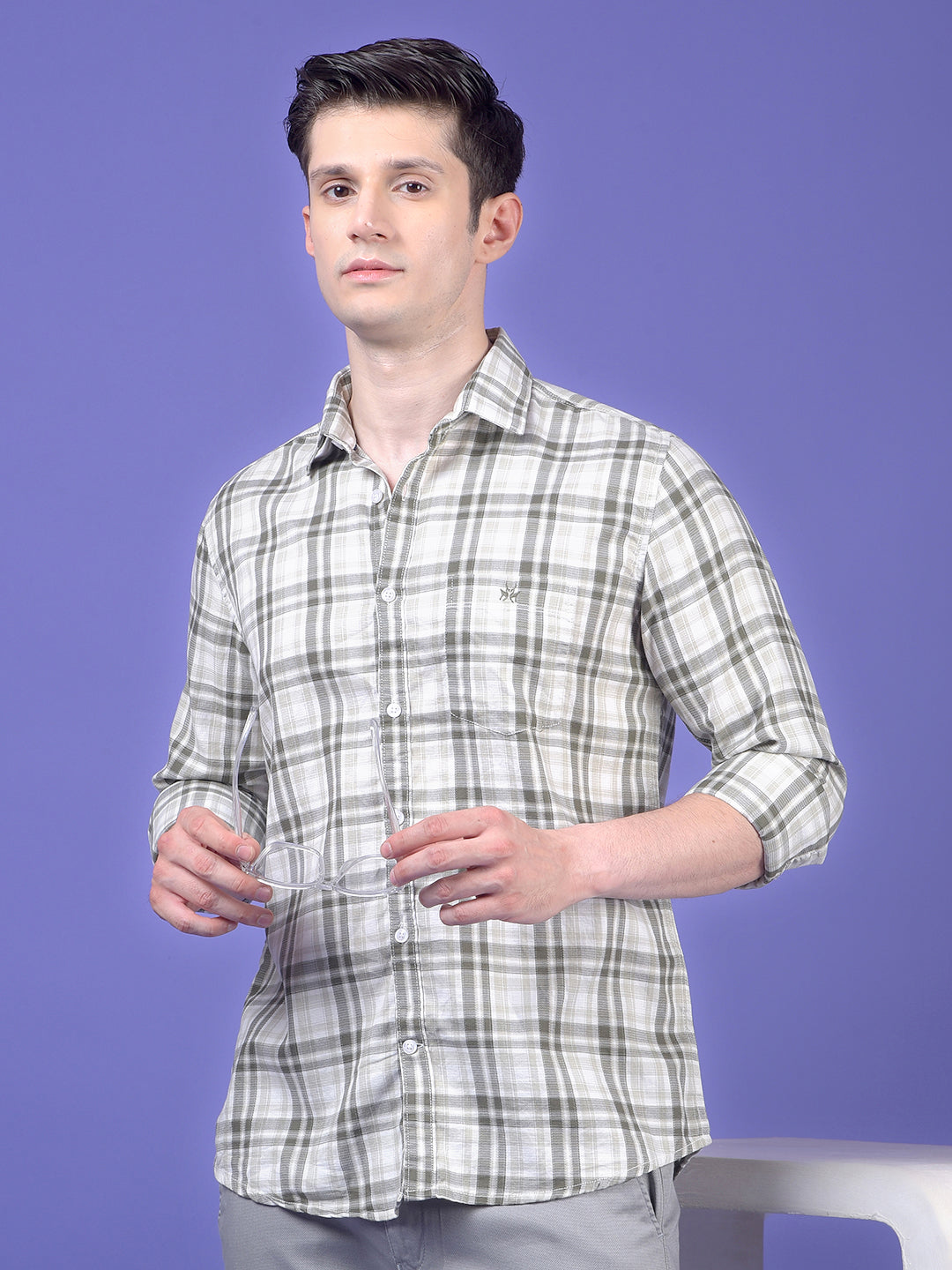 Olive Checked 100% Cotton Shirt