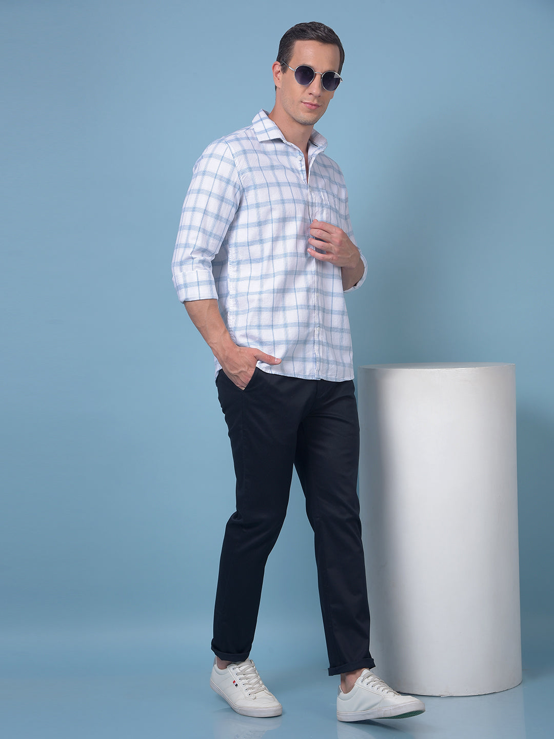 Blue Checked 100% Cotton Shirt