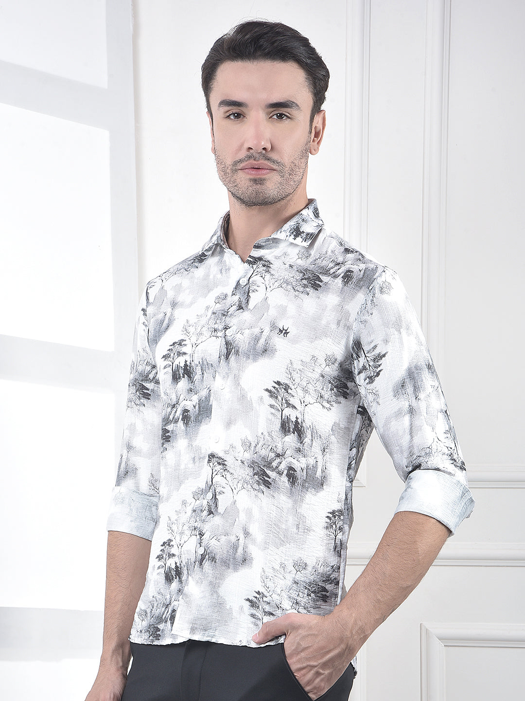 Grey Floral Print Shirt