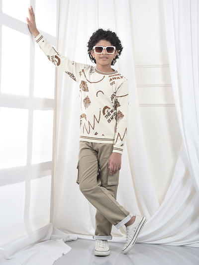 Cream Typographic Print Knitted Sweater