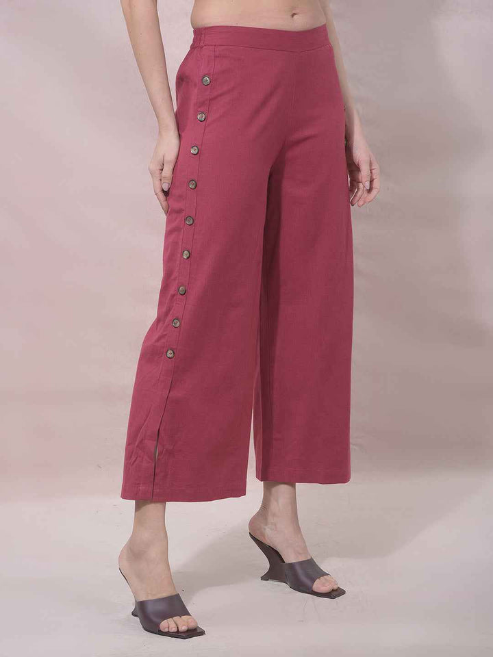 Maroon Wide Leg Casual Trousers