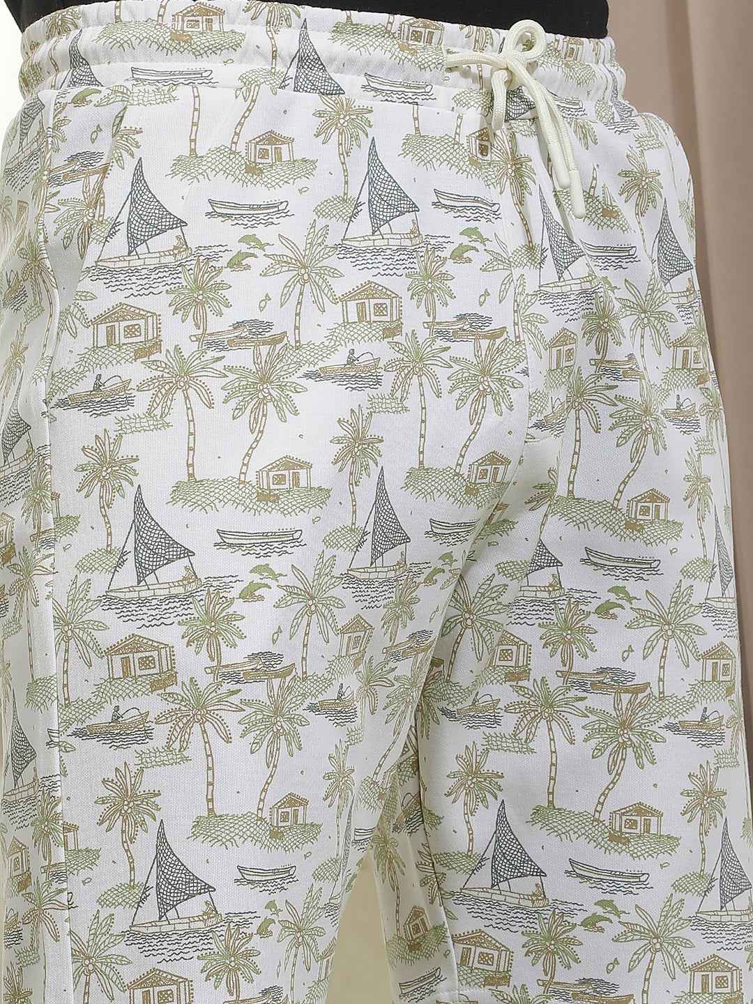 Laidback Beige Motif Print Shorts