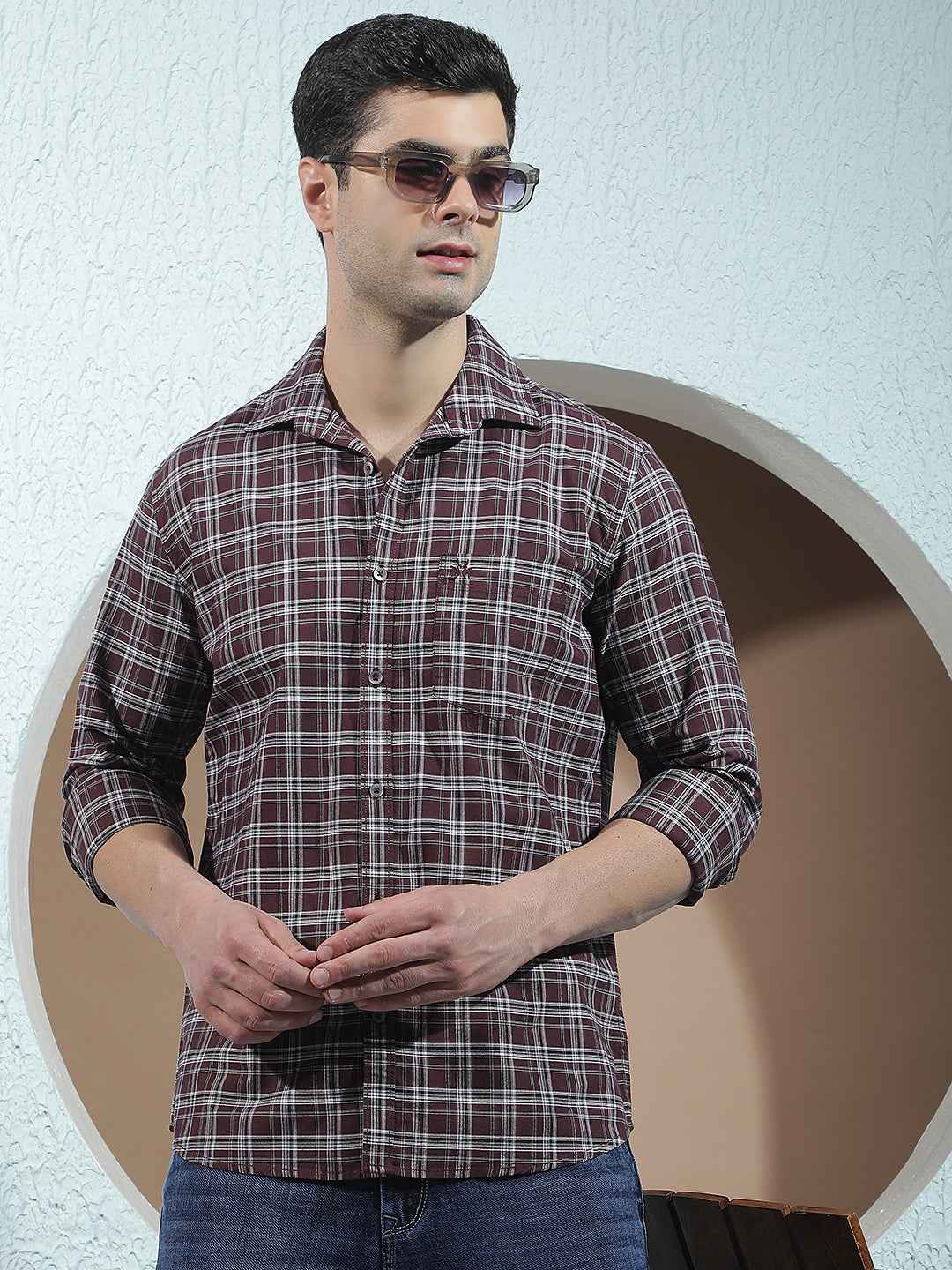 100% Cotton Wine Checked Shirt