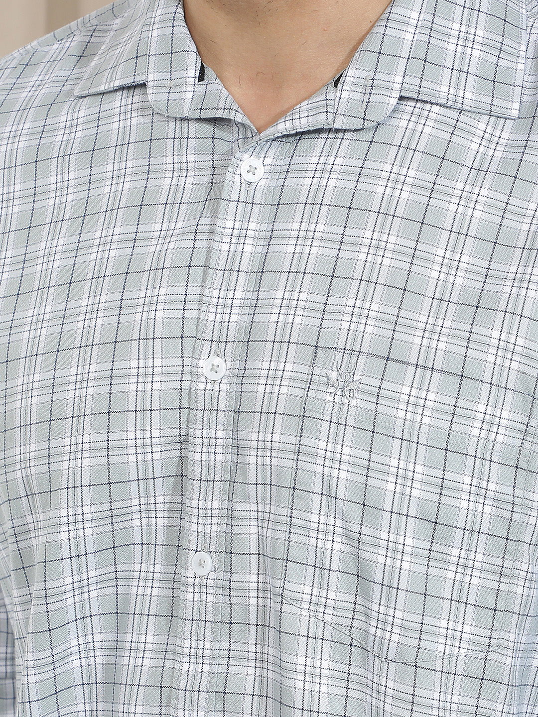 Grey 100% Cotton Checked Shirt