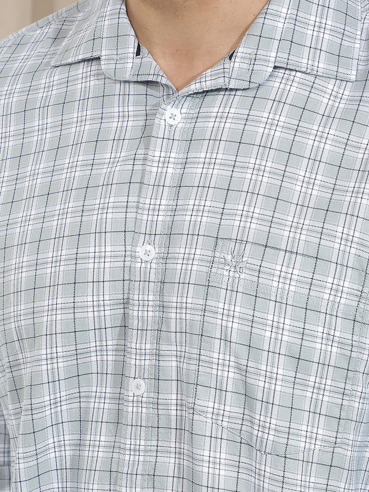 Grey 100% Cotton Checked Shirt