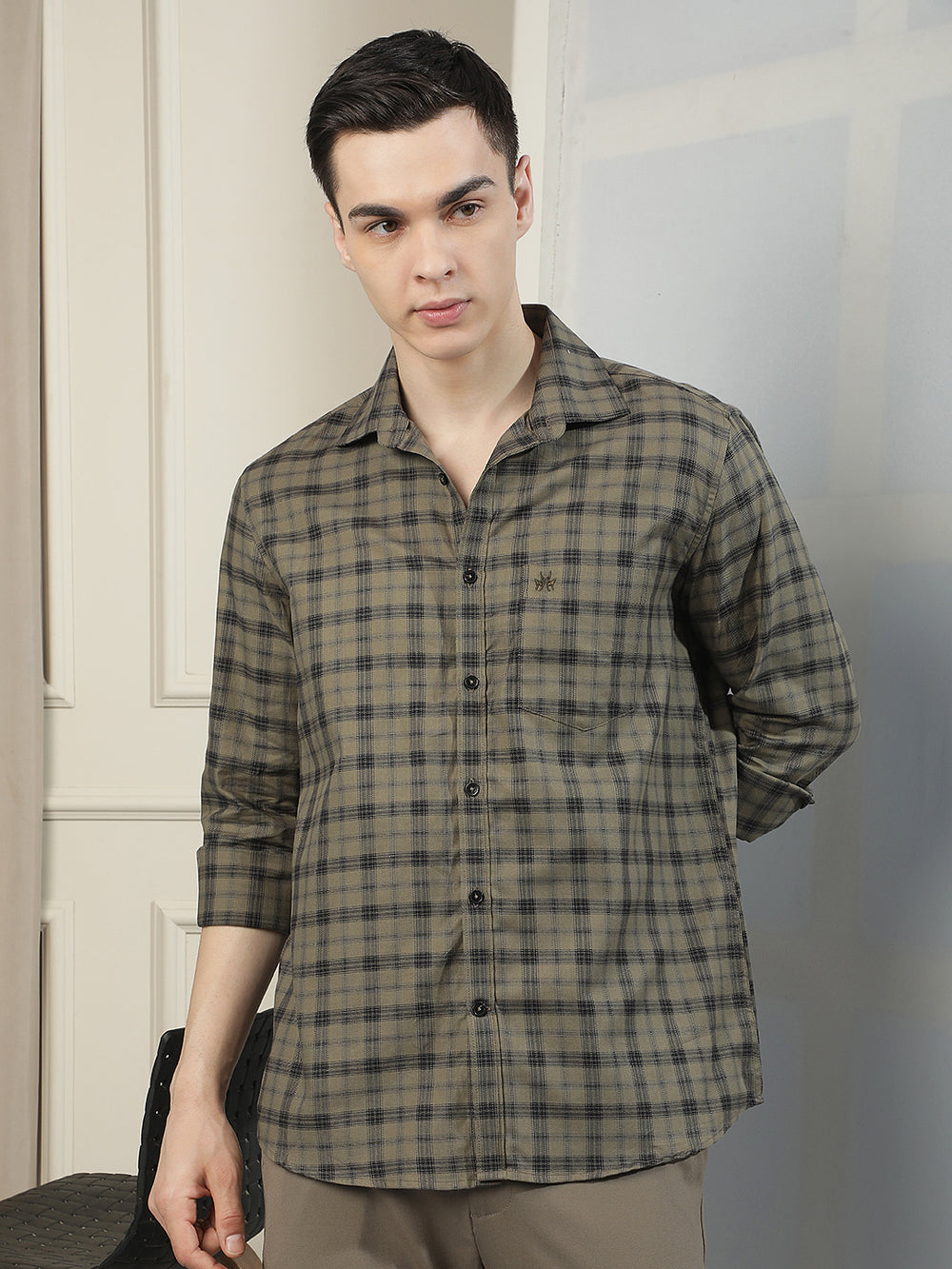 Olive Checked 100% Cotton Shirt