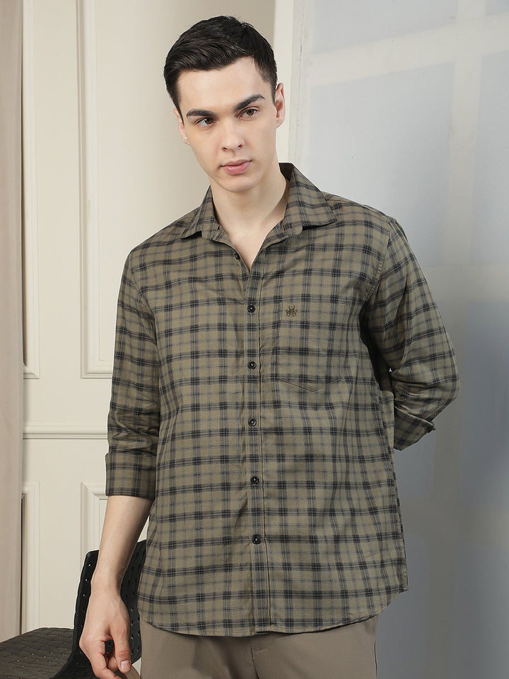 Olive Checked 100% Cotton Shirt