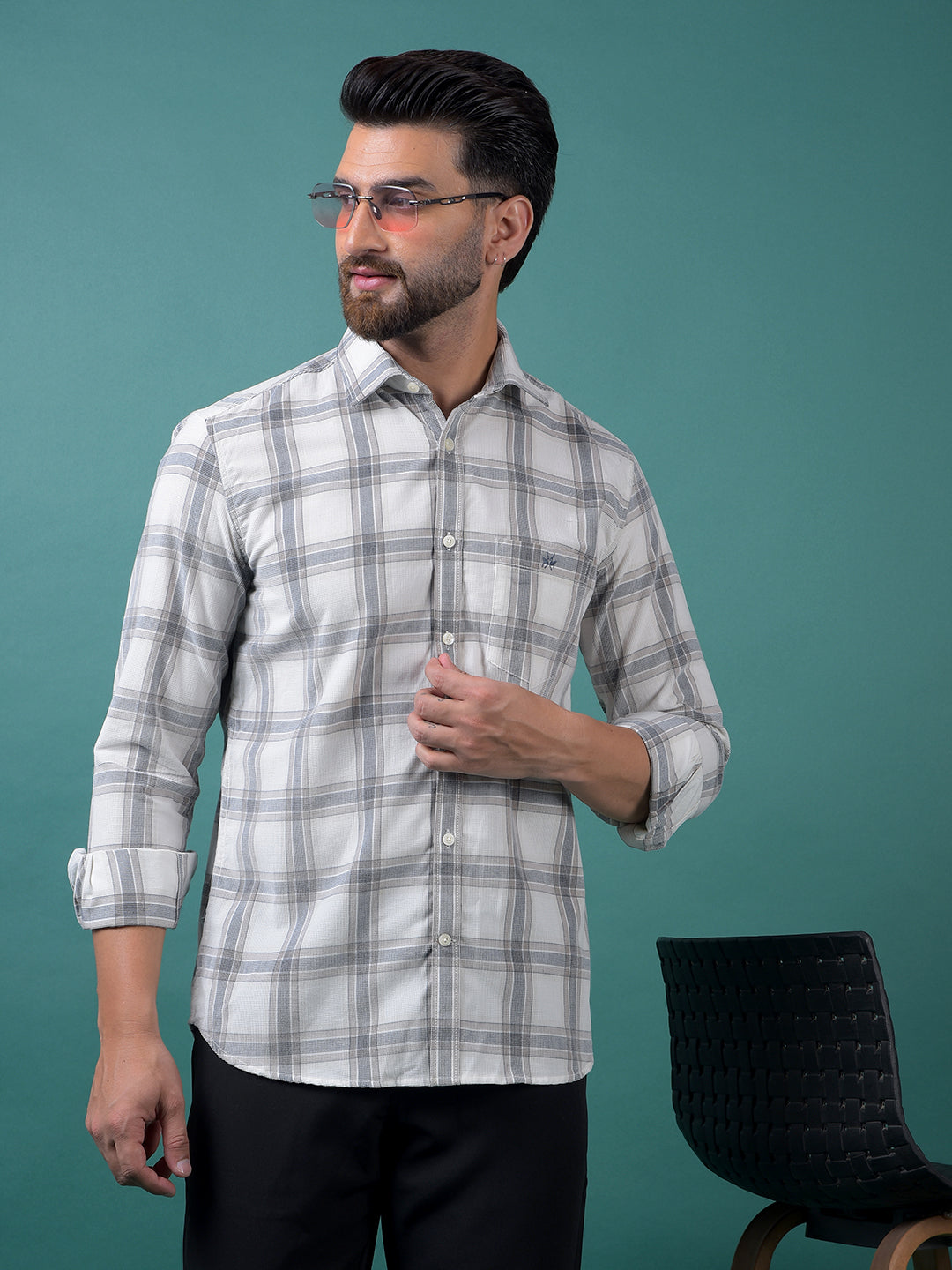 White Checked 100% Cotton Shirt