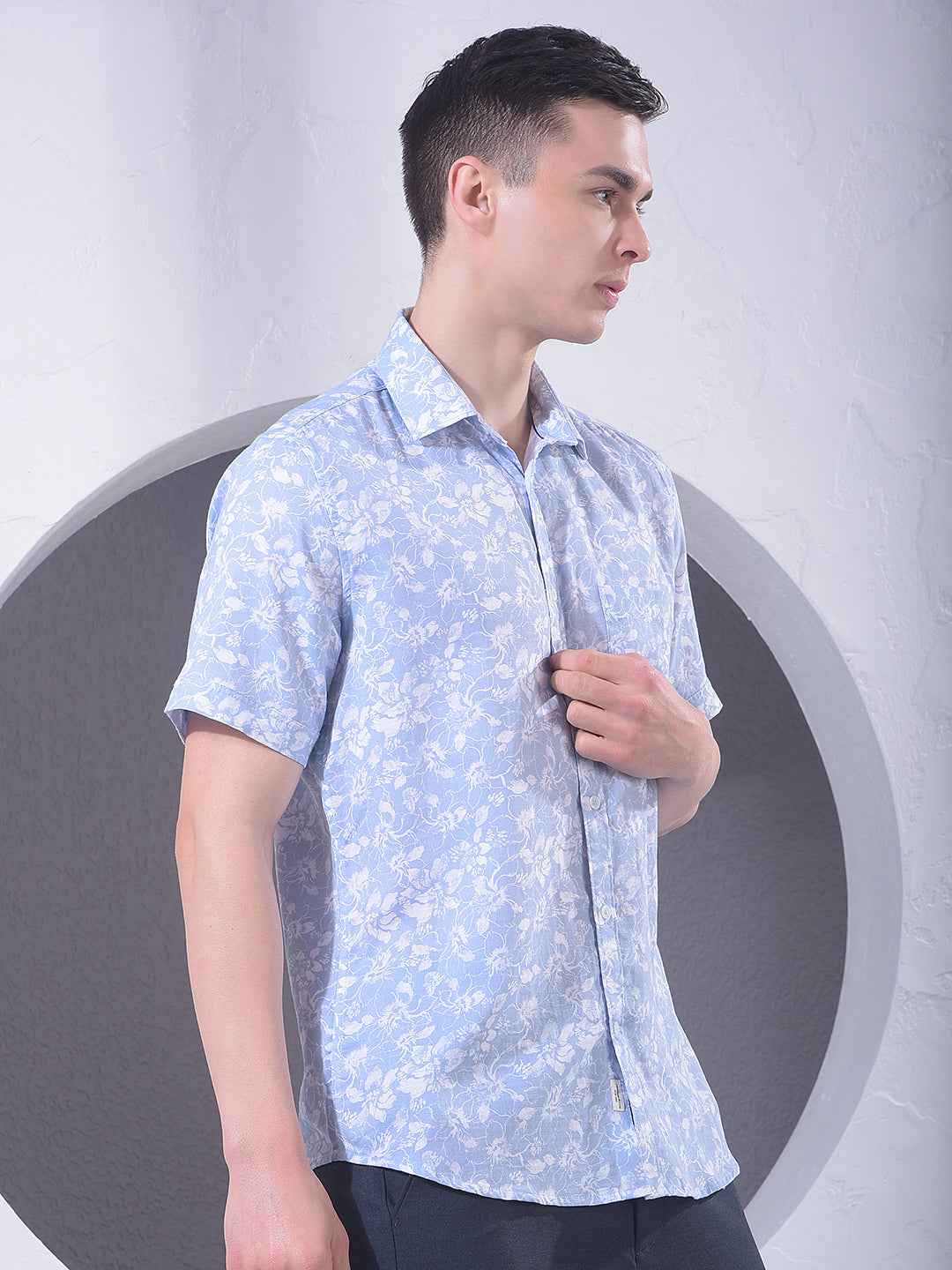 Blue Floral Print 100% Cotton Shirt