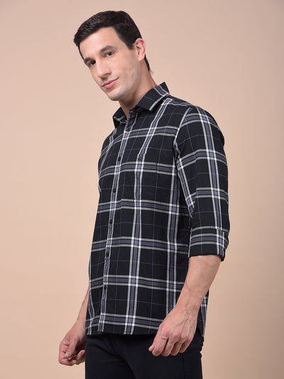Navy Blue Checked 100% Cotton Shirt
