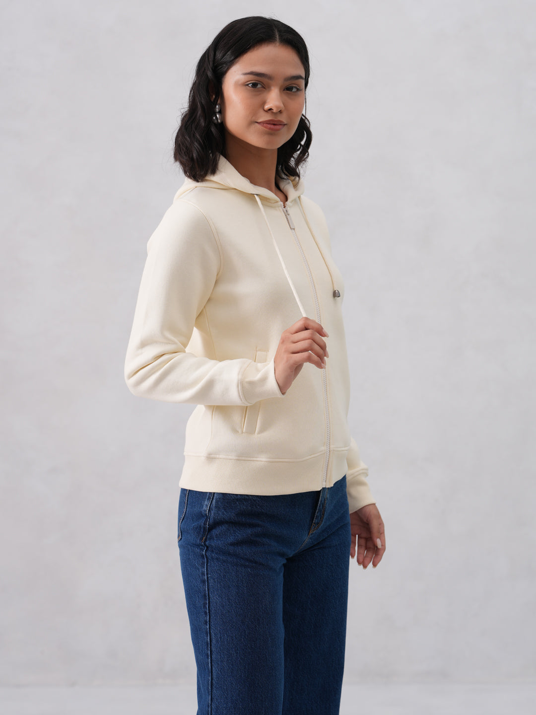 Cream Hooded Neck Sweatshirt