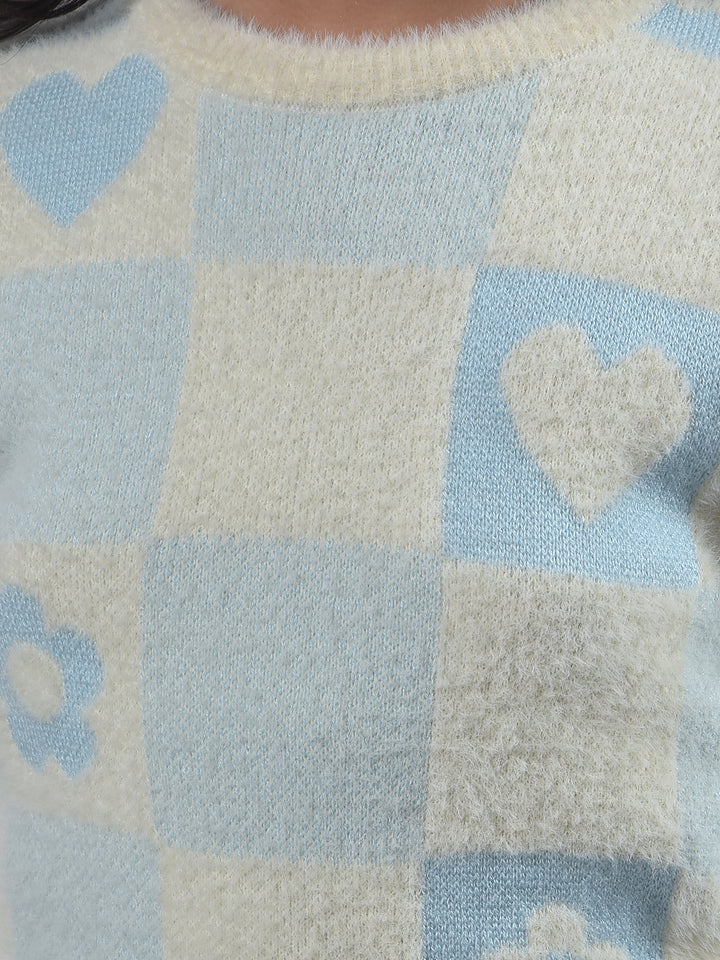 Blue Graphic Print Knitted Sweater