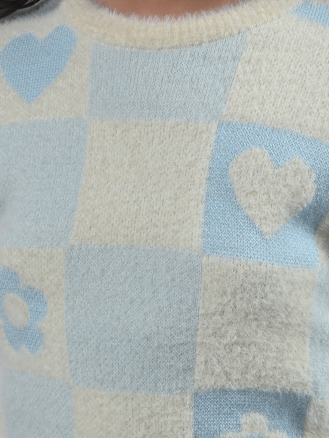 Blue Graphic Print Knitted Sweater