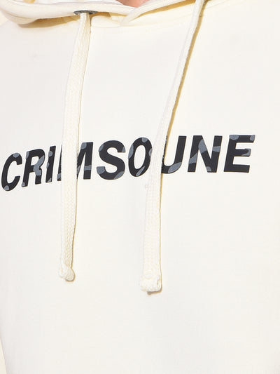 Cream Typographic Print Hooded Neck Sweatshirt