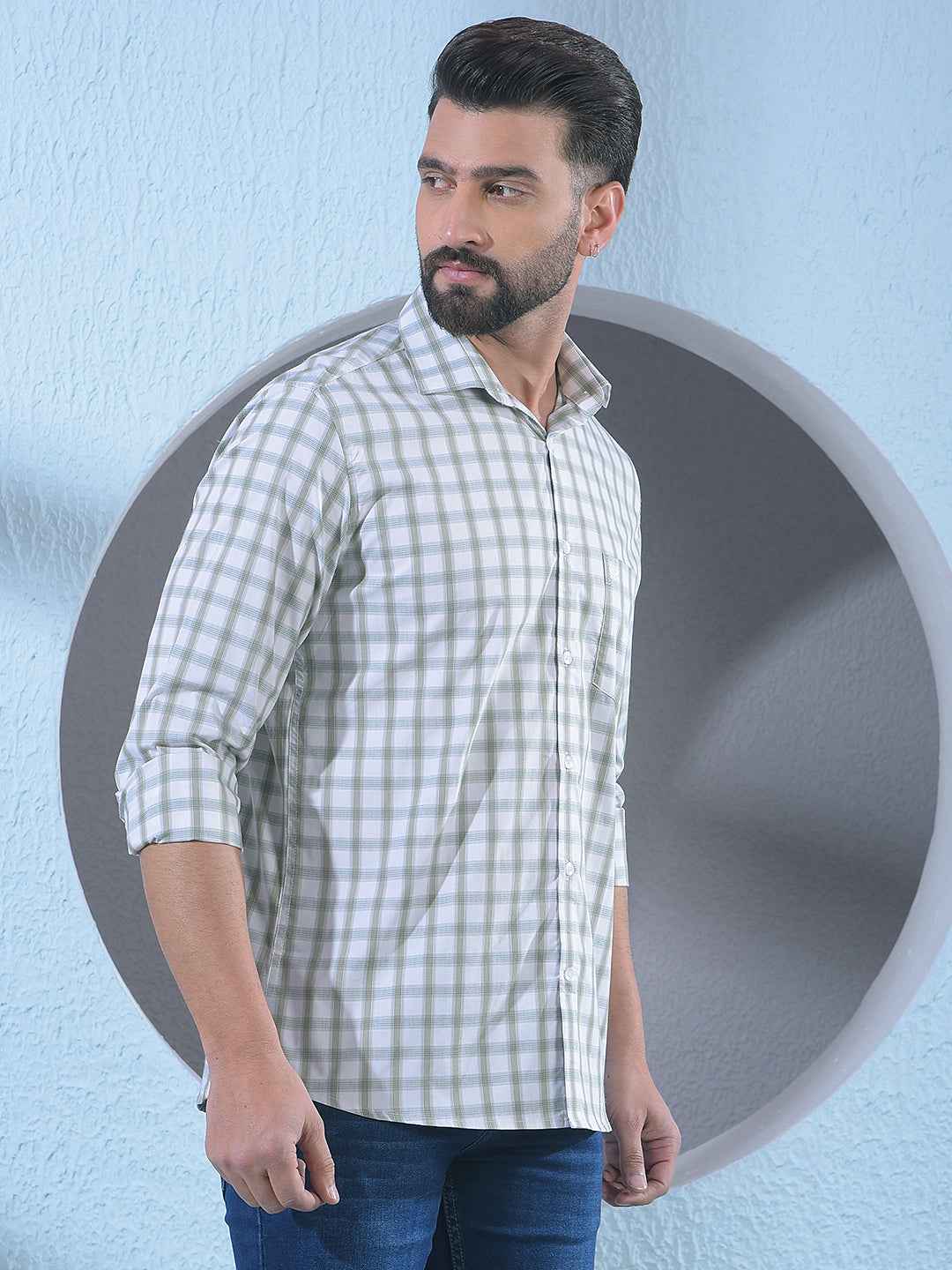 rendy Olive Green Cotton Blend Shirt