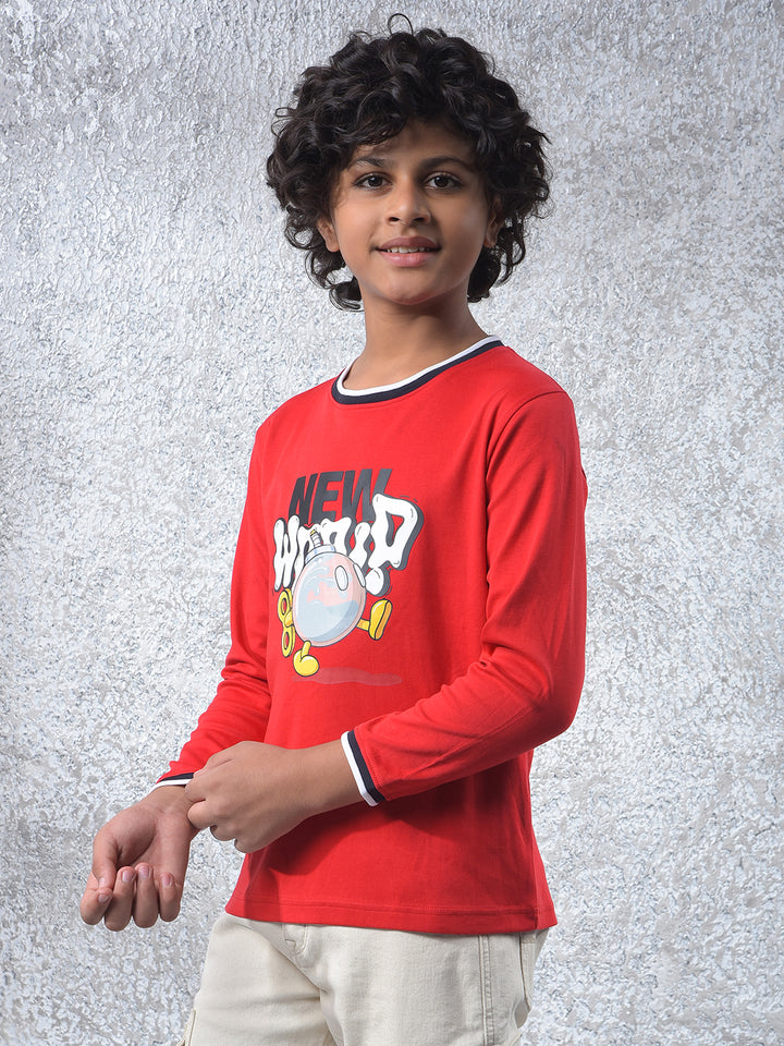 Red Typographic Print 100% Cotton T-Shirt