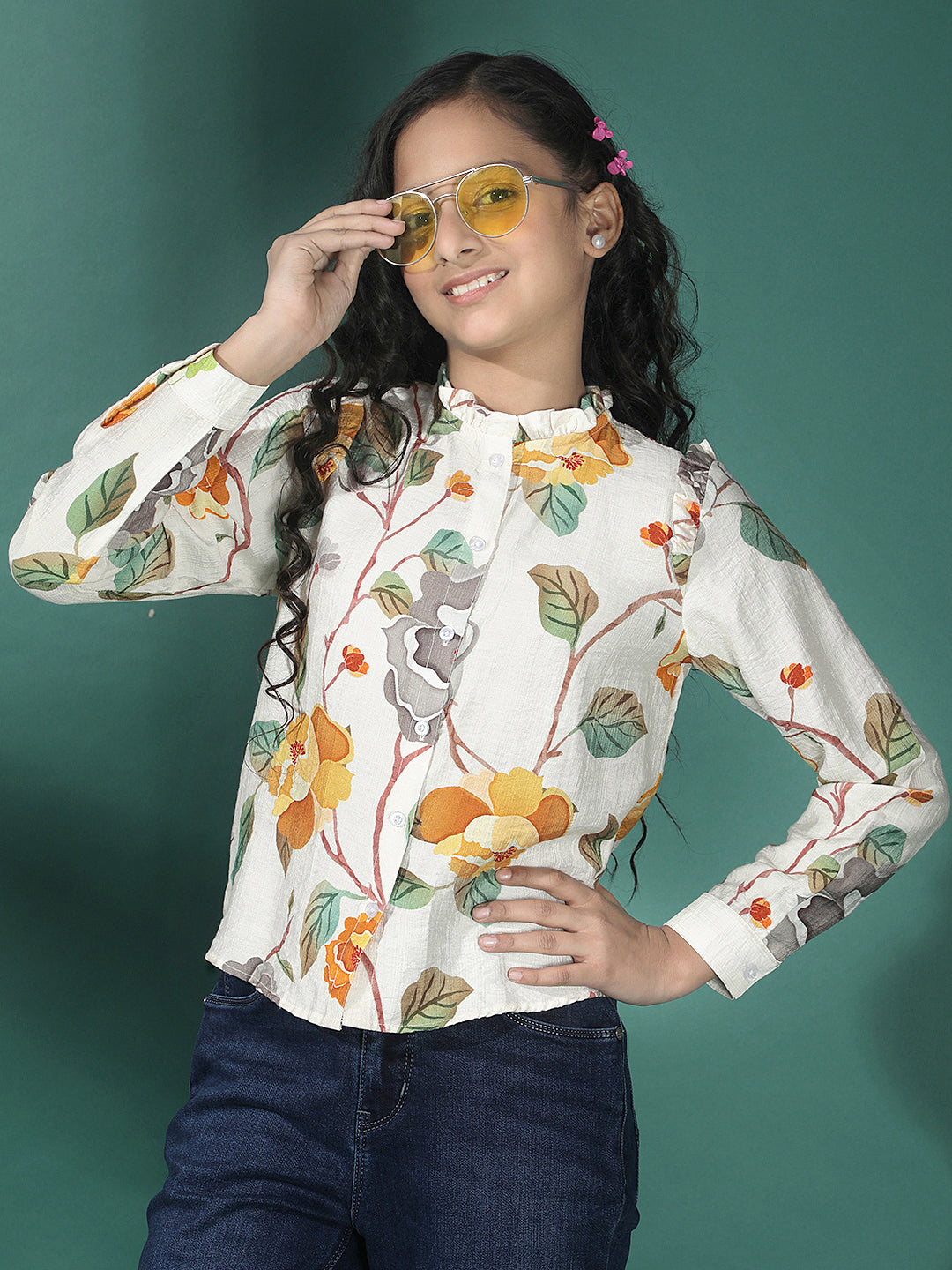 Autumn Garden Yellow Ruffle Shirt