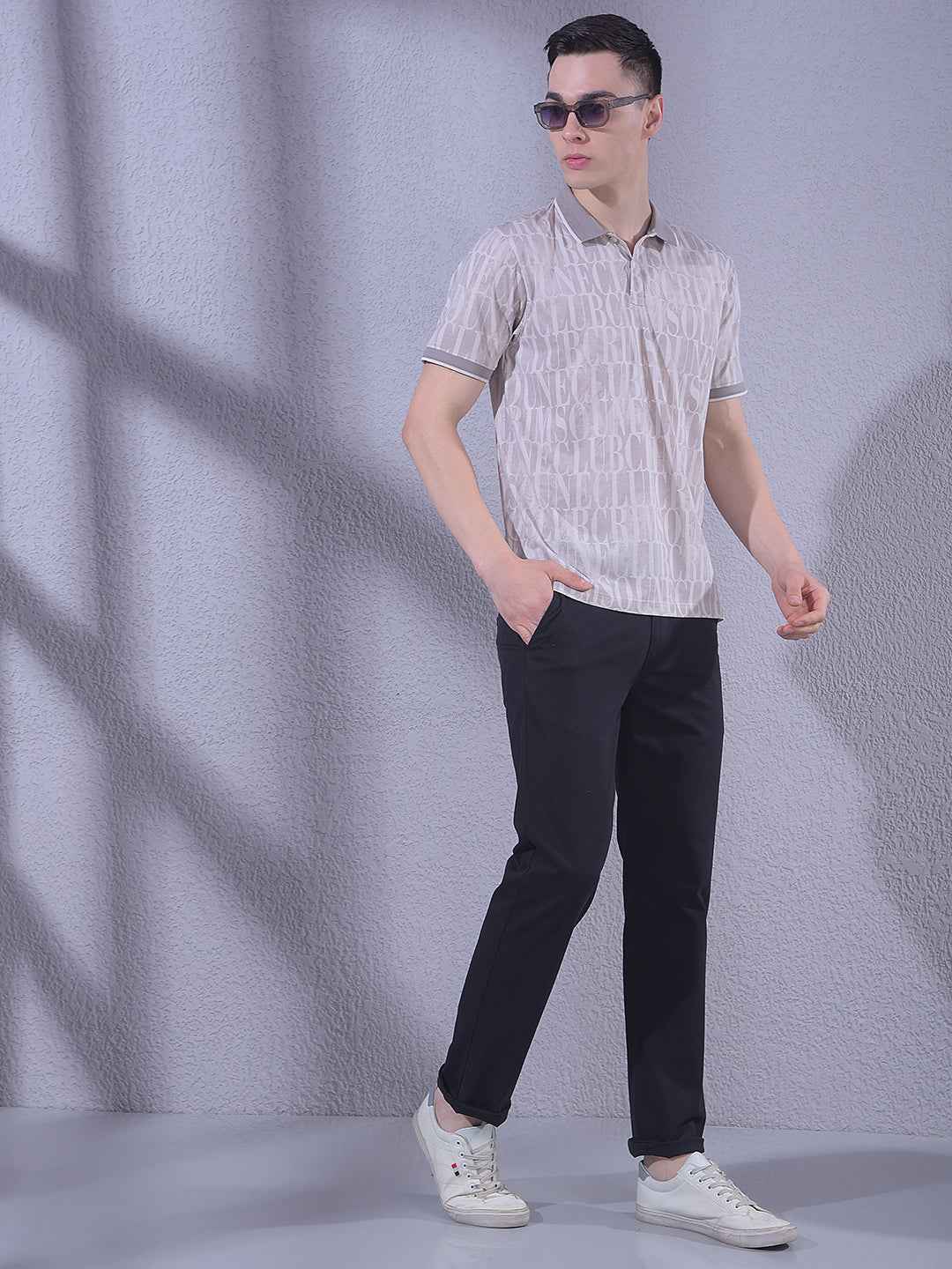 Pink Typographic Print Polo Neck T-Shirt