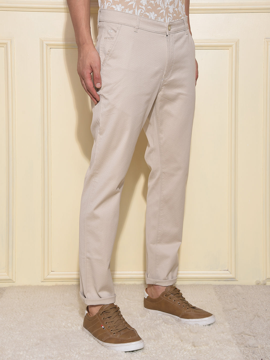 Beige Printed Trousers