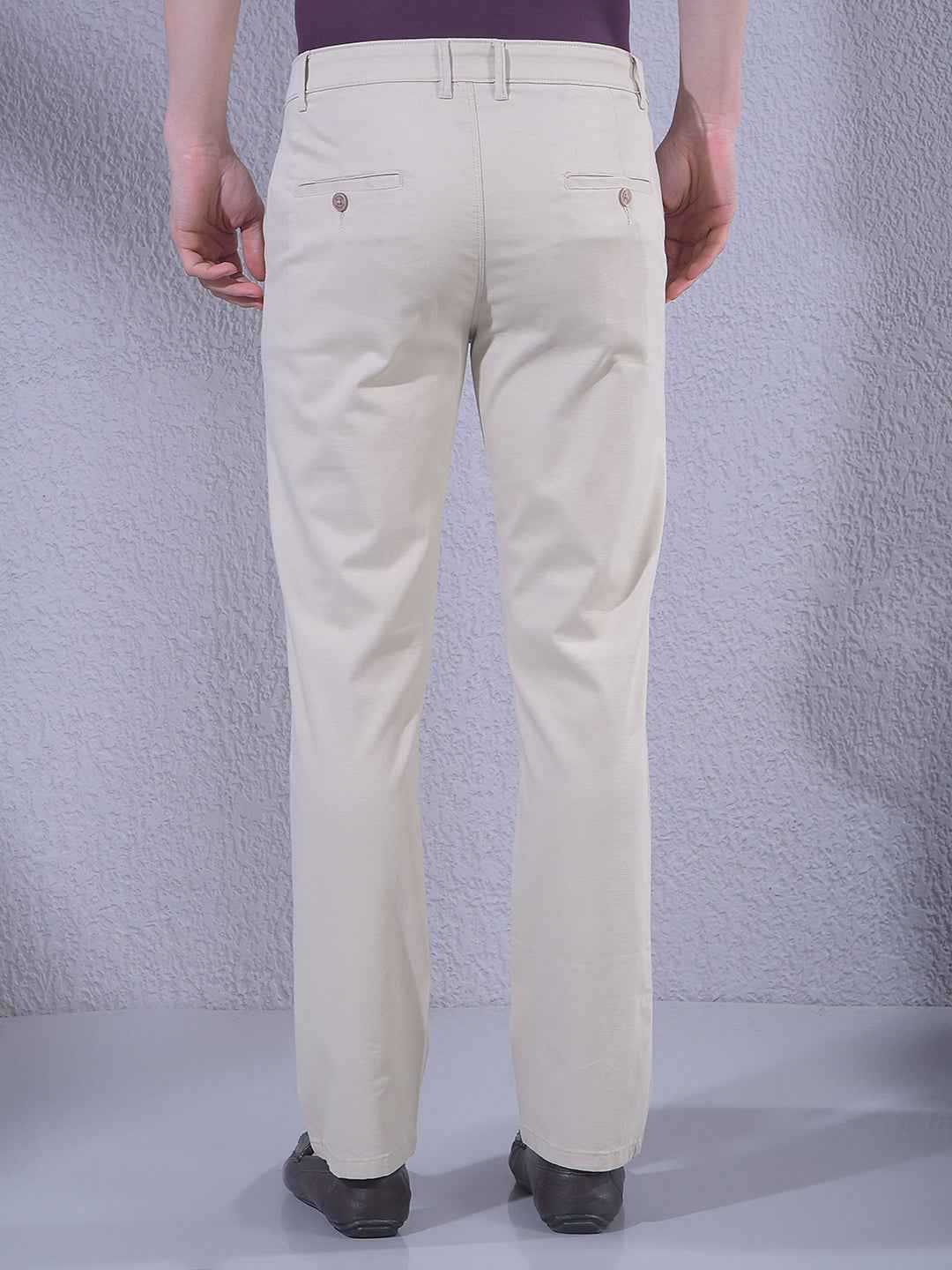 Tan Printed Straight Trousers