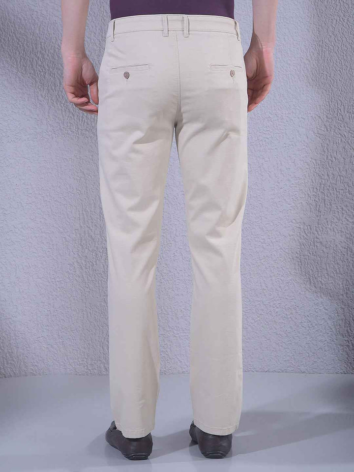 Tan Printed Straight Trousers