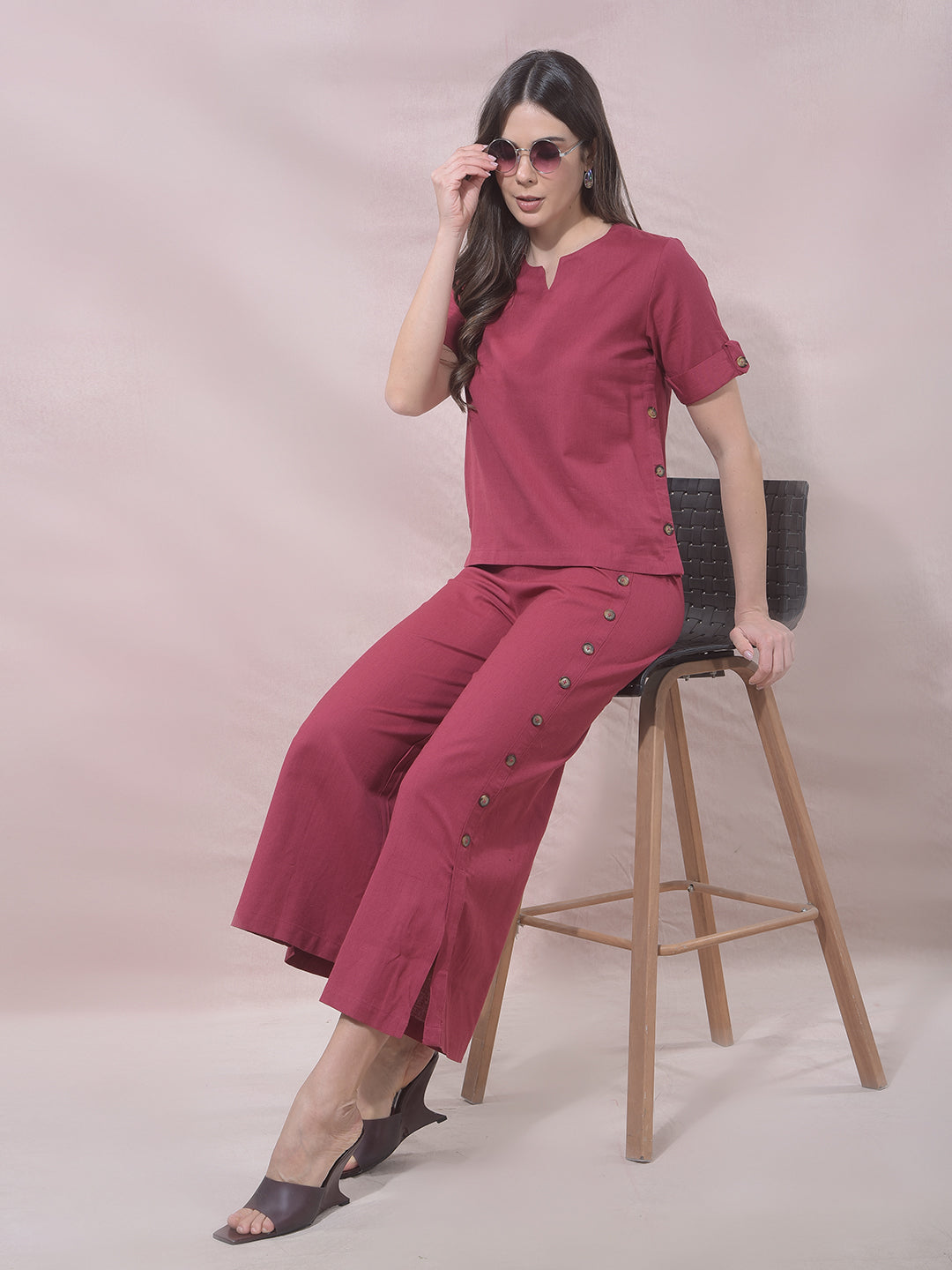 ZenithBerry Maroon V-Neck Top