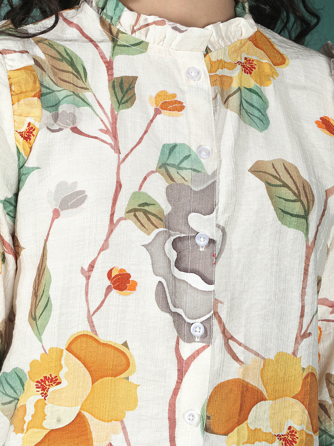 Autumn Garden Yellow Ruffle Shirt