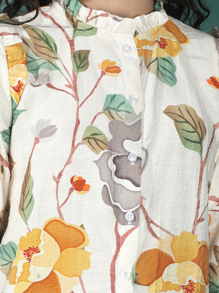 Autumn Garden Yellow Ruffle Shirt